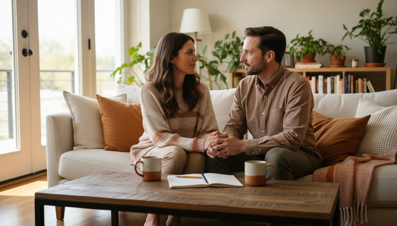 Couple holding hands preparing for therapy