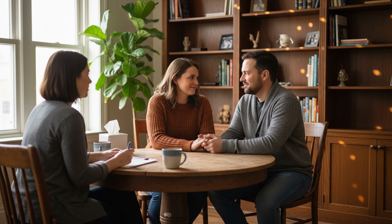 Couple and therapist in counseling session