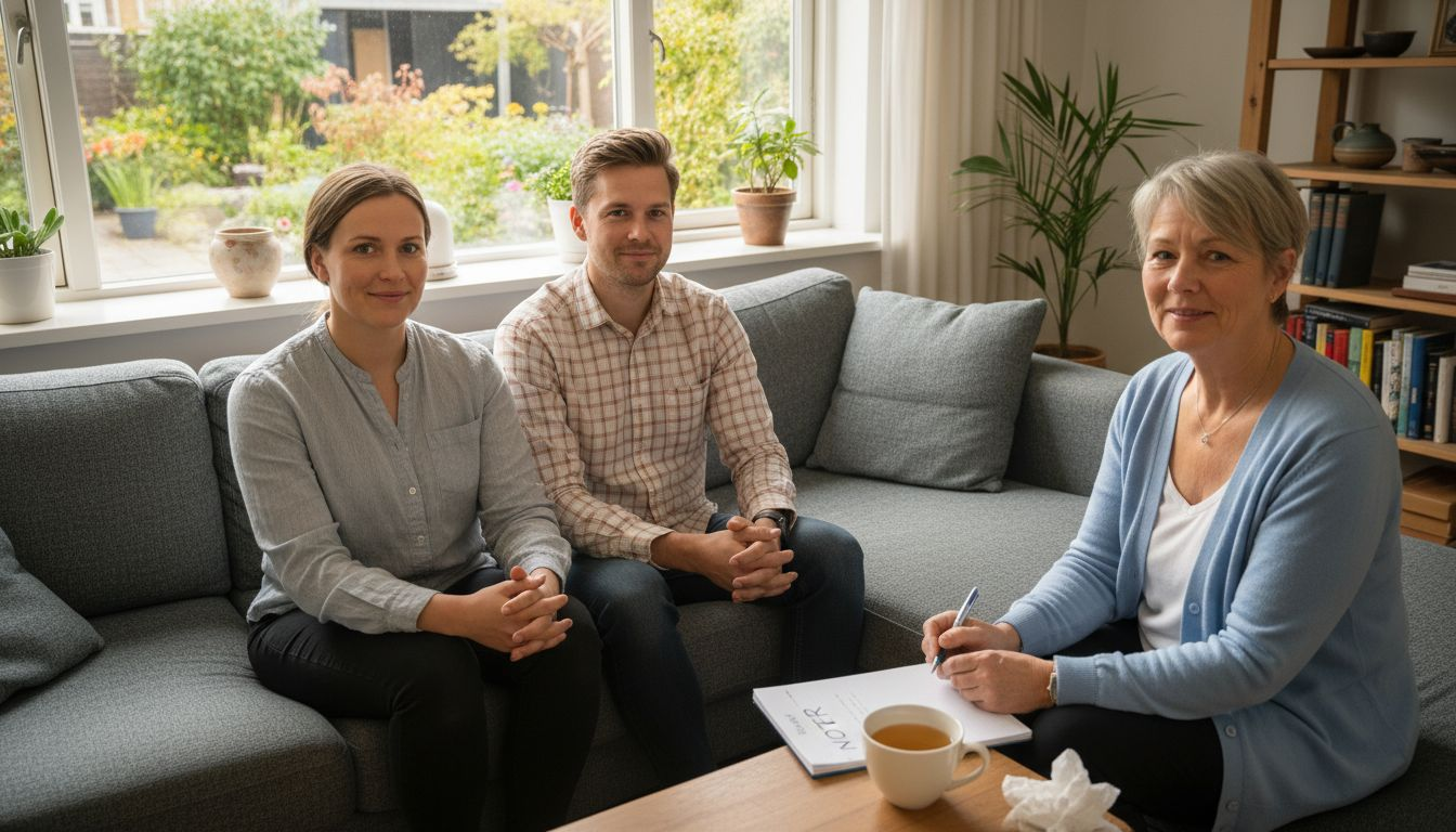 Dansk par i samtale hos parterapeut på klinik Dansk par i samtale hos parterapeut på klinik