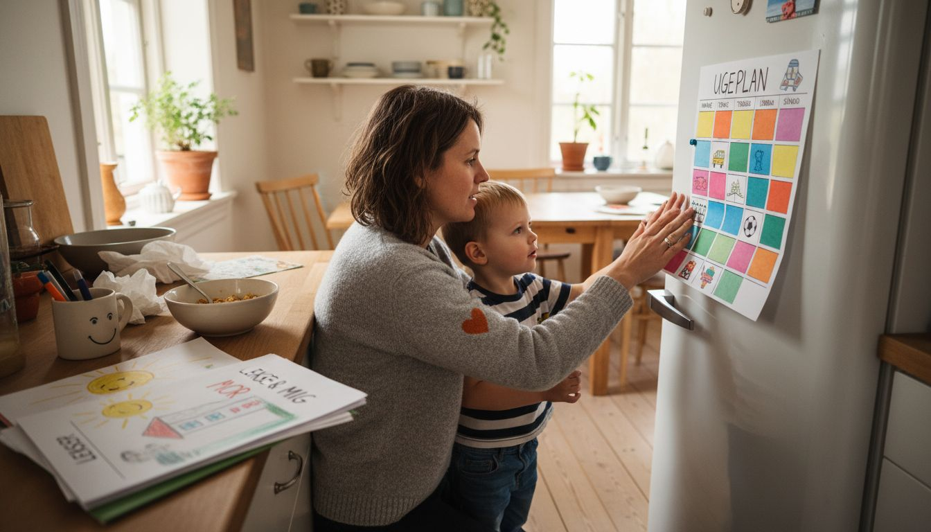 En mor hjælper sit barn med ADHD igennem morgenrutinen, så dagen får en god start. En mor hjælper sit barn med ADHD igennem morgenrutinen, så dagen får en god start.