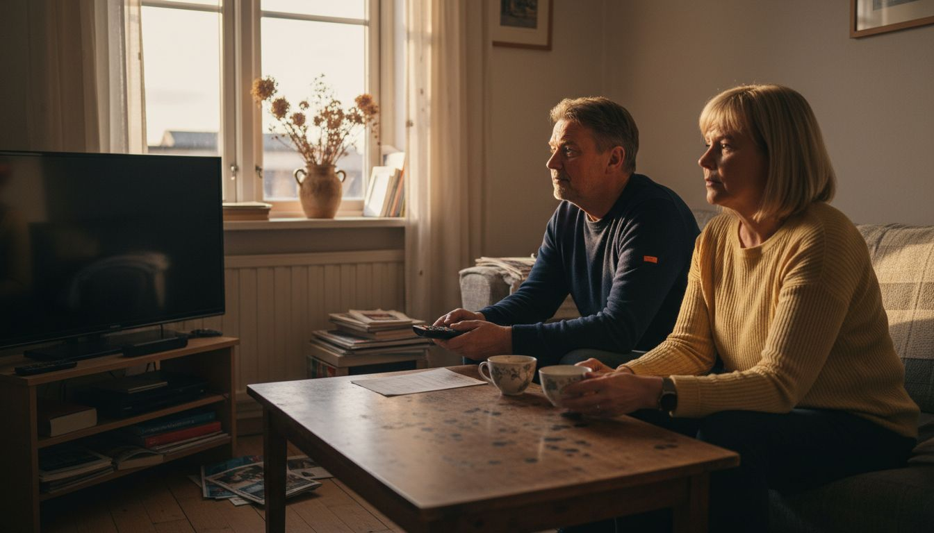 Et par skændes i stuen en sen aften Et par skændes i stuen en sen aften