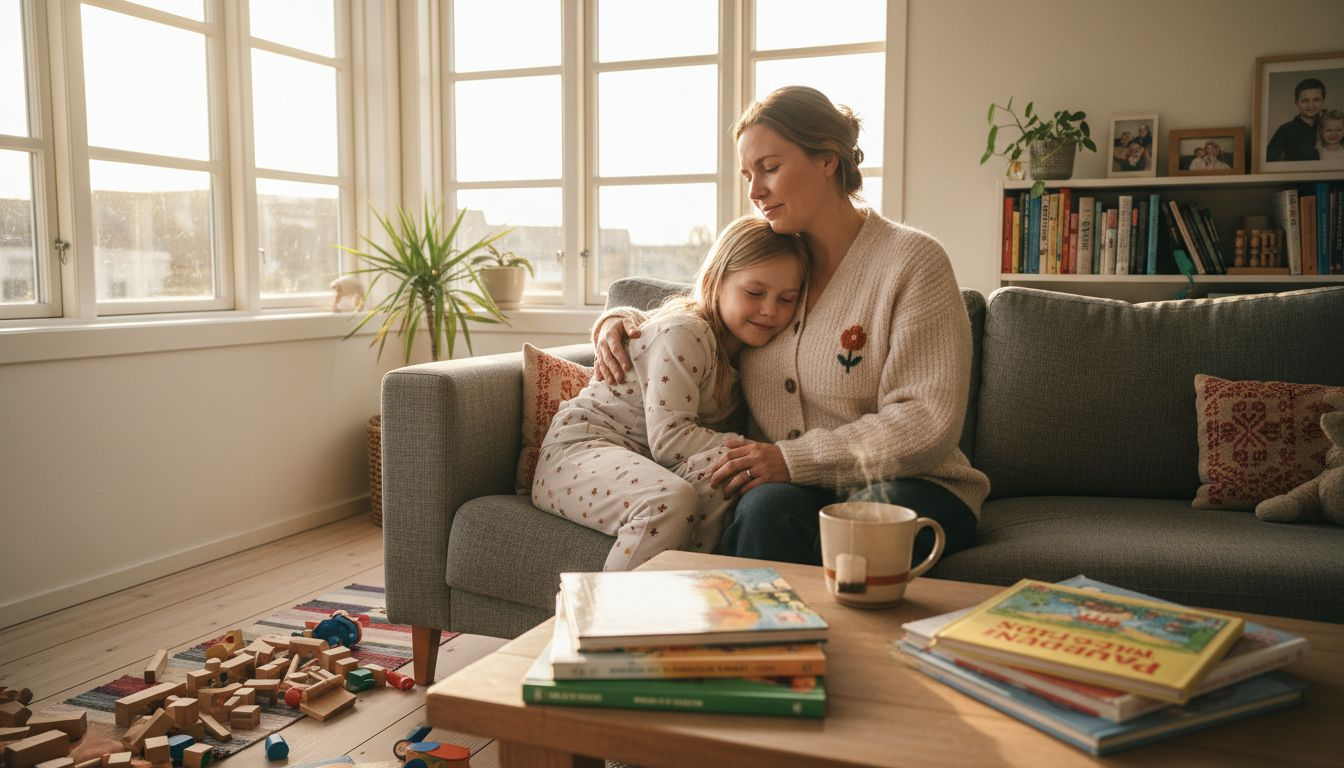 I et hyggeligt hjørne af stuen sidder mor og datter tæt sammen og nyder roen og hinandens selskab. I et hyggeligt hjørne af stuen sidder mor og datter tæt sammen og nyder roen og hinandens selskab.