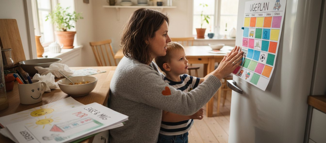 En mor hjælper sit barn med ADHD igennem morgenrutinen, så dagen får en god start.